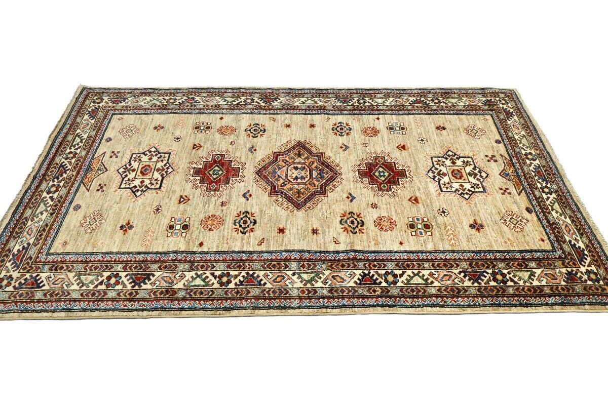 4X6 Ft Kazak Wool Area Rug Tribal Geometric Style