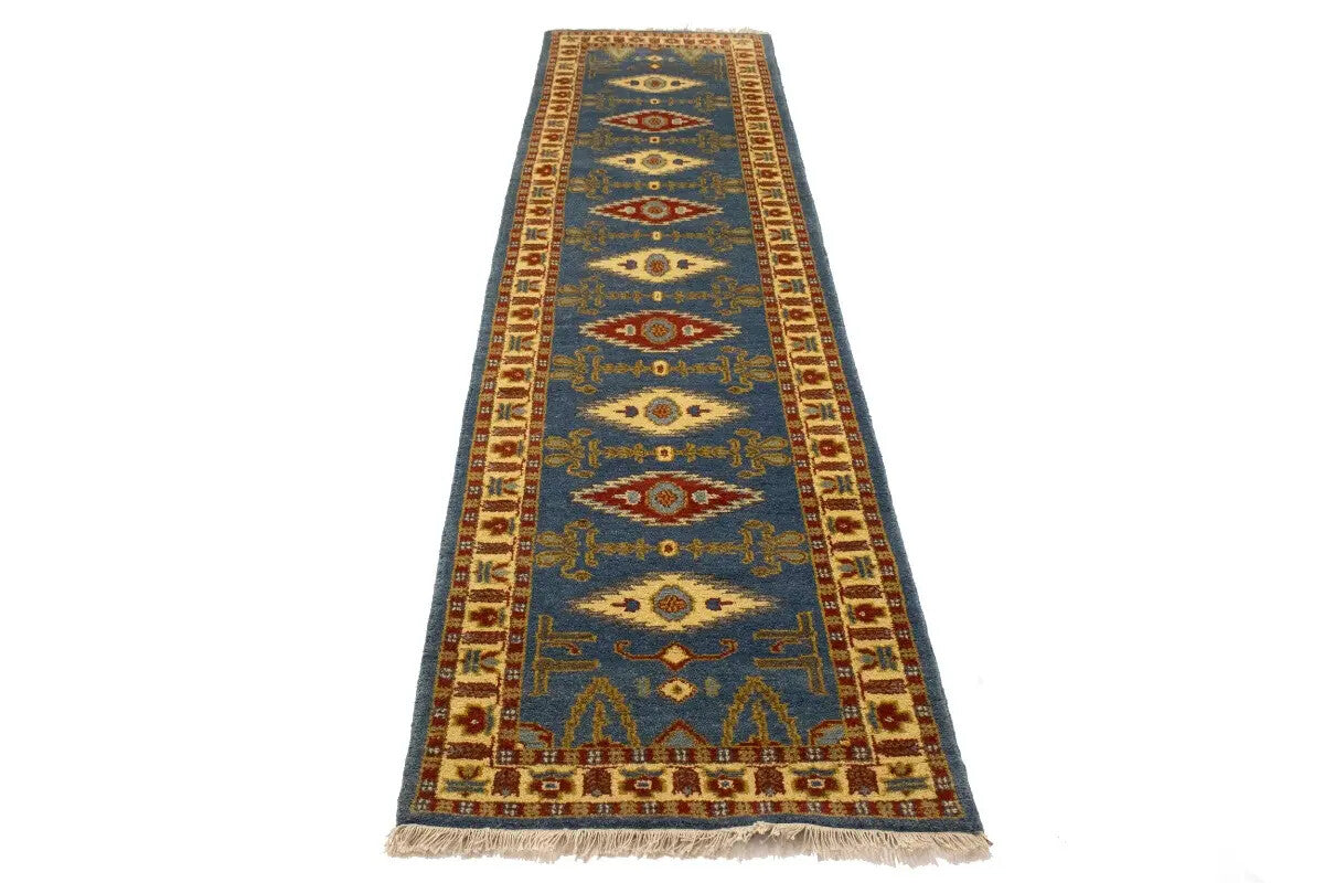 Vintage Style Geometric Kazak Runner Rug Oriental