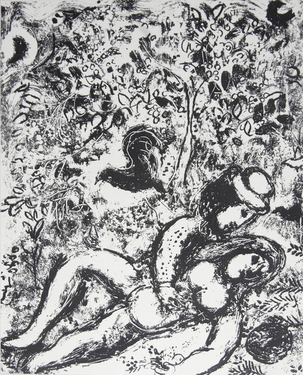 Marc Chagall The Pair In A Tree " Lithograph Modernism Black & Whi