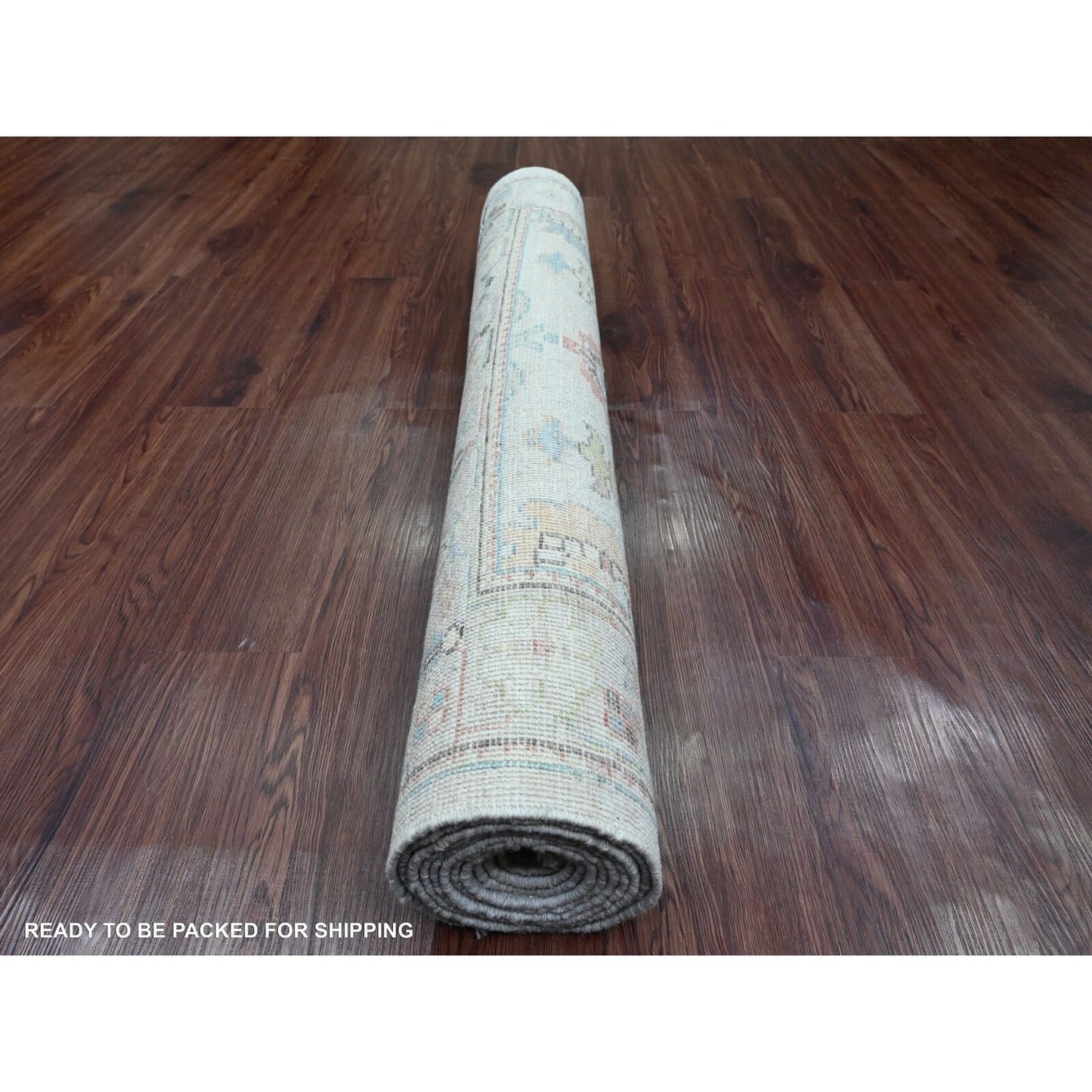 4'1"X11'7" White Hand Knotted Afghan Angora Oushak 100% Wool Runner Rug