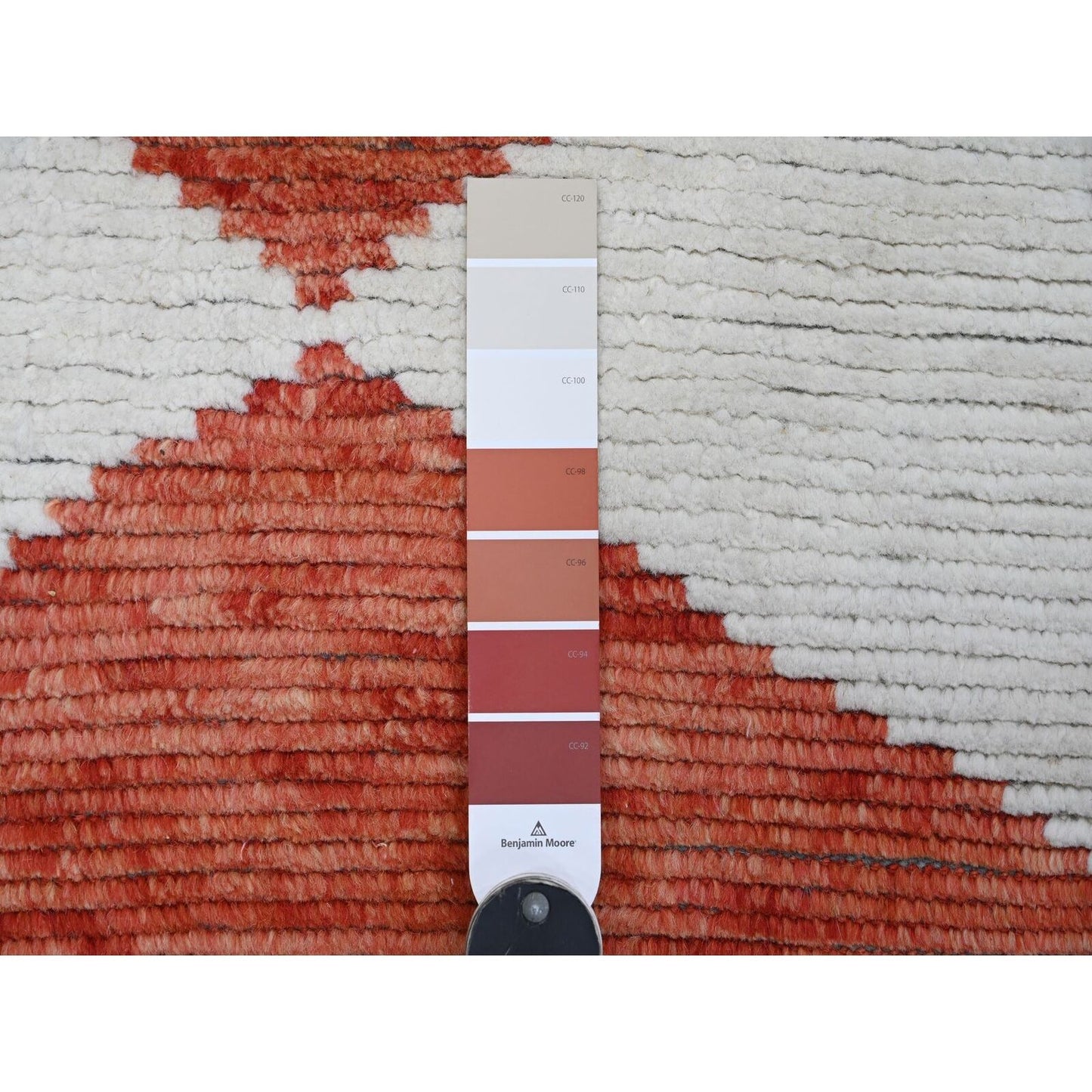 2'8"X10'1" Red Geometric Moroccan Weave Hand Knotted Soft Wool Runner Rug