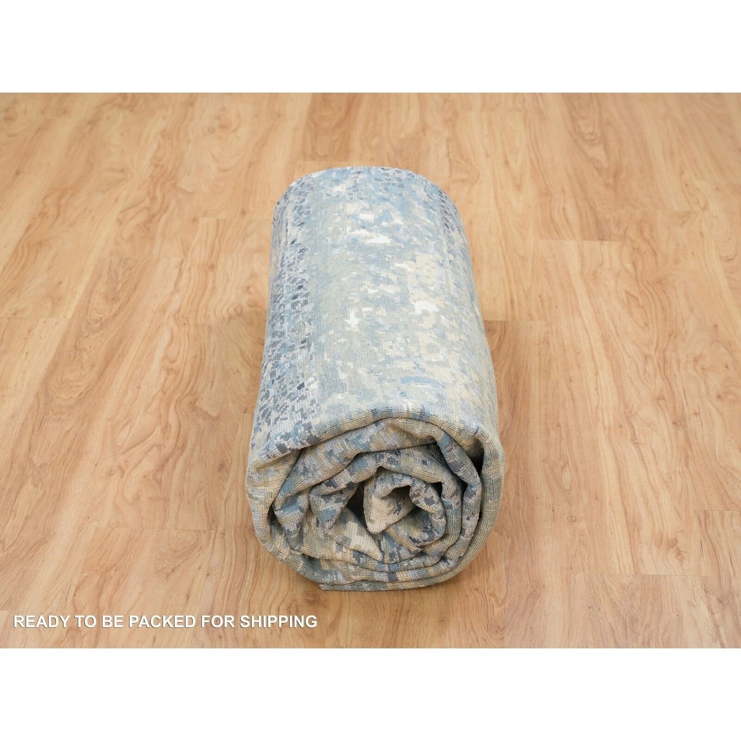 10'1"X10'1" Blue Hand Knotted Abstract Design Wool Square Oriental Rug