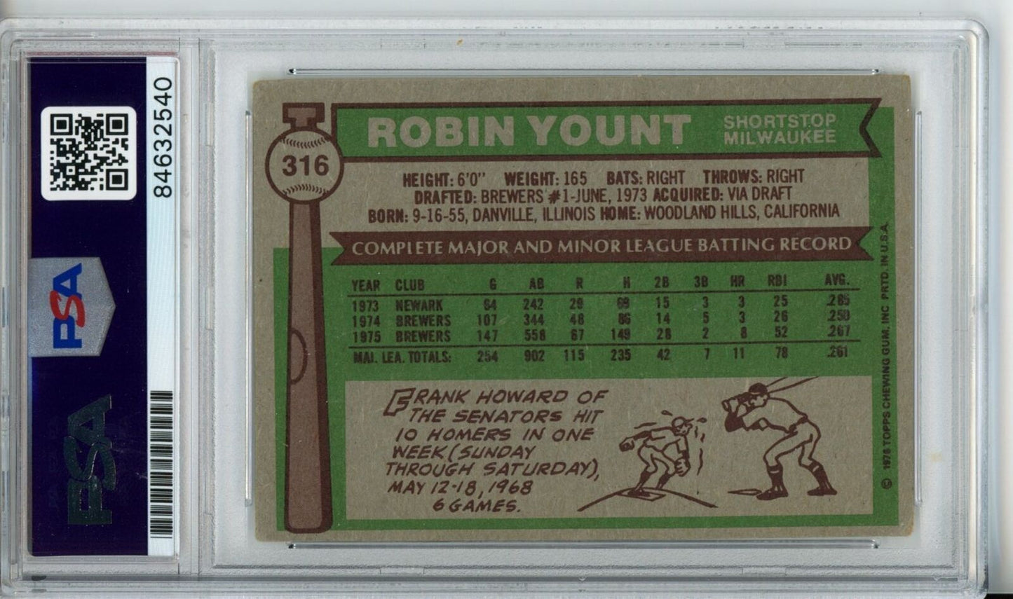 1976 Topps Robin Yount Hof #316 Card Signed