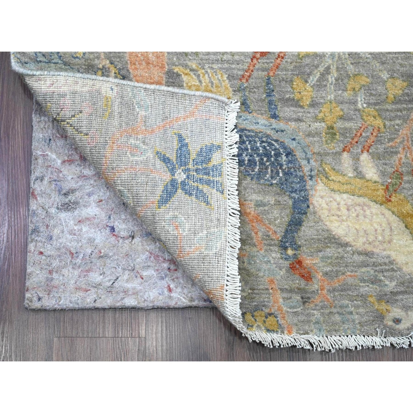 2'6"X20'2" Gray Afghan Peshawar Birds Design Hand Knotted Wool Runner Rug
