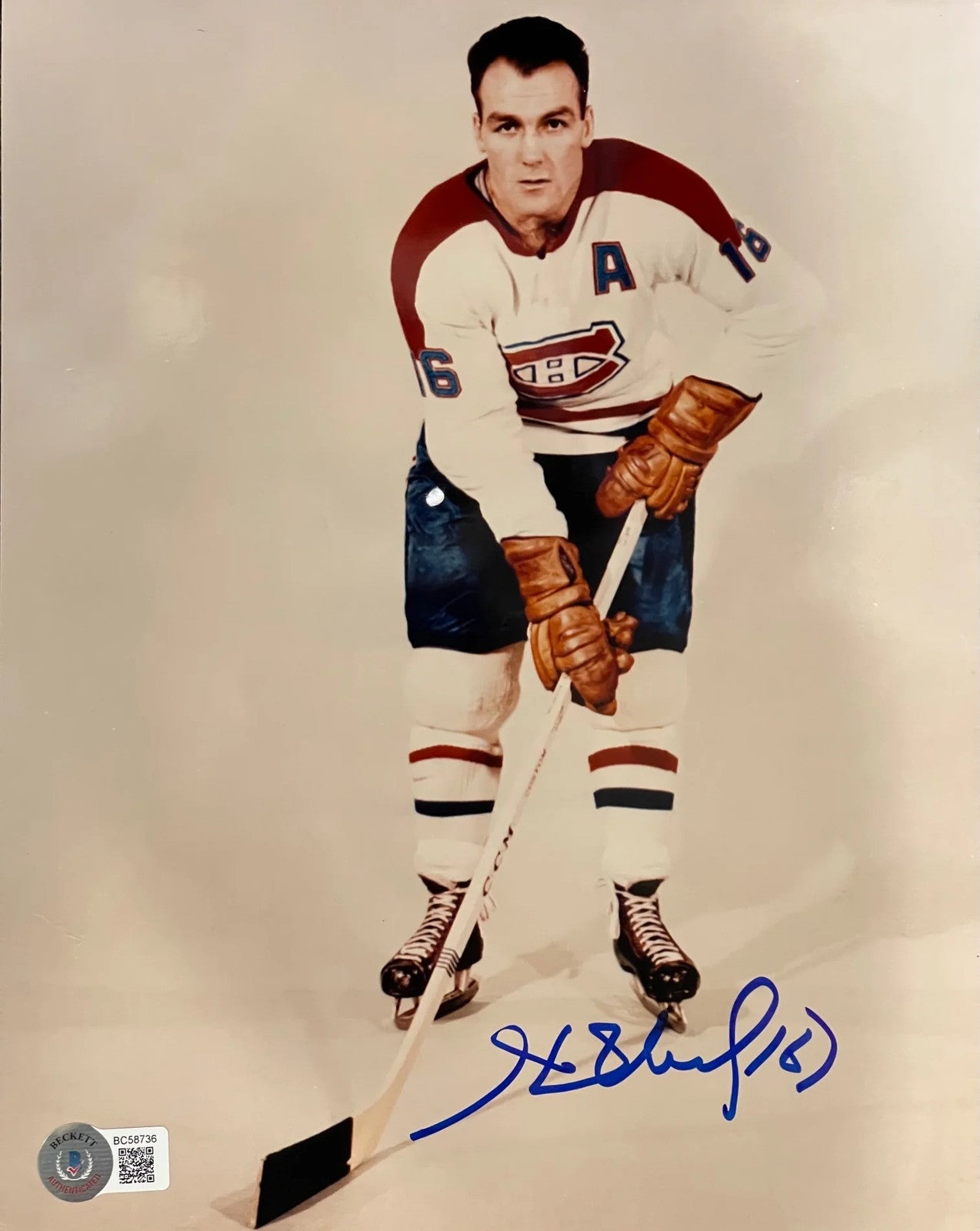 (Beckett) Henri Richard Autographed 8x10 Hockey Photo