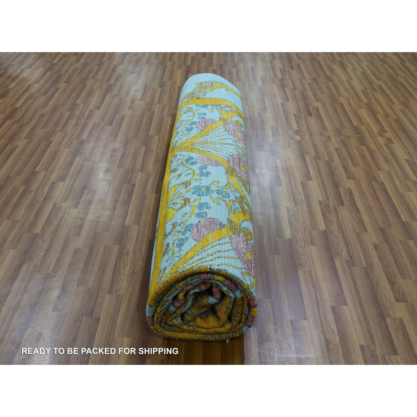 Powder Blue Arts And Craft 100% Wool Hand Knotted Oversized Oriental Rug