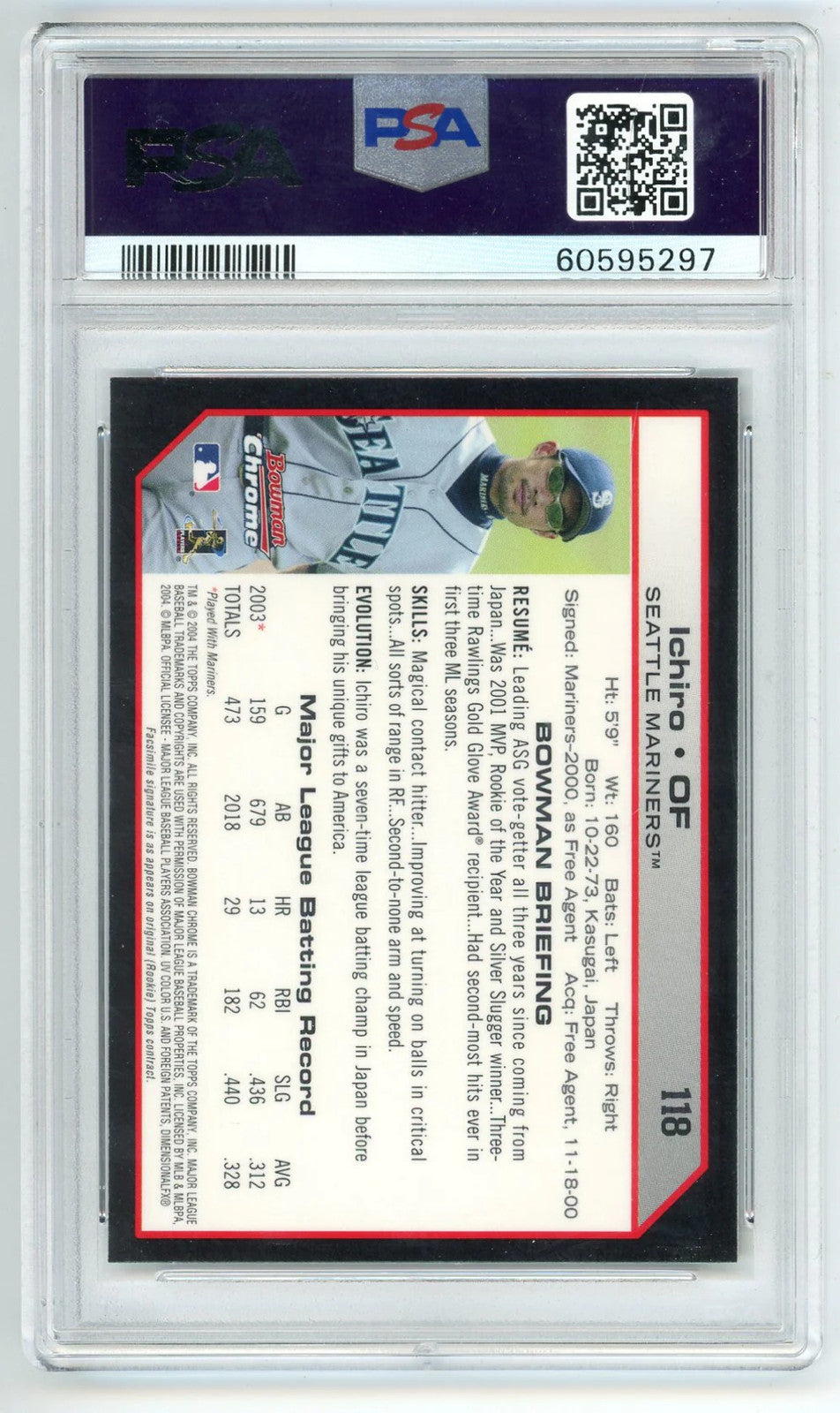 Ichiro 2004 Bowman Chrome #118 Psa Mt 9