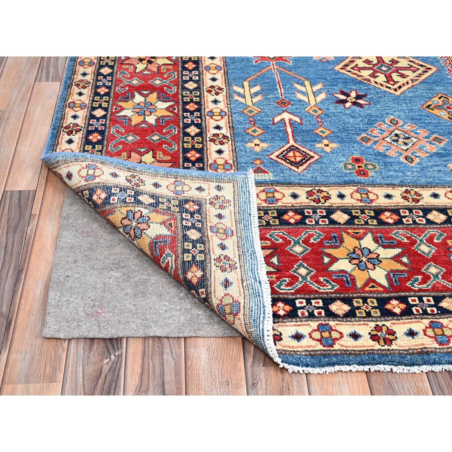 9'2"X11'4" Blue Special Kazak Geometric Design Hand Knotted Wool Rug