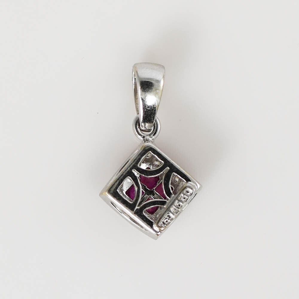 18K White Gold Ruby & Diamond Pendant .10Tdw, 3.1G