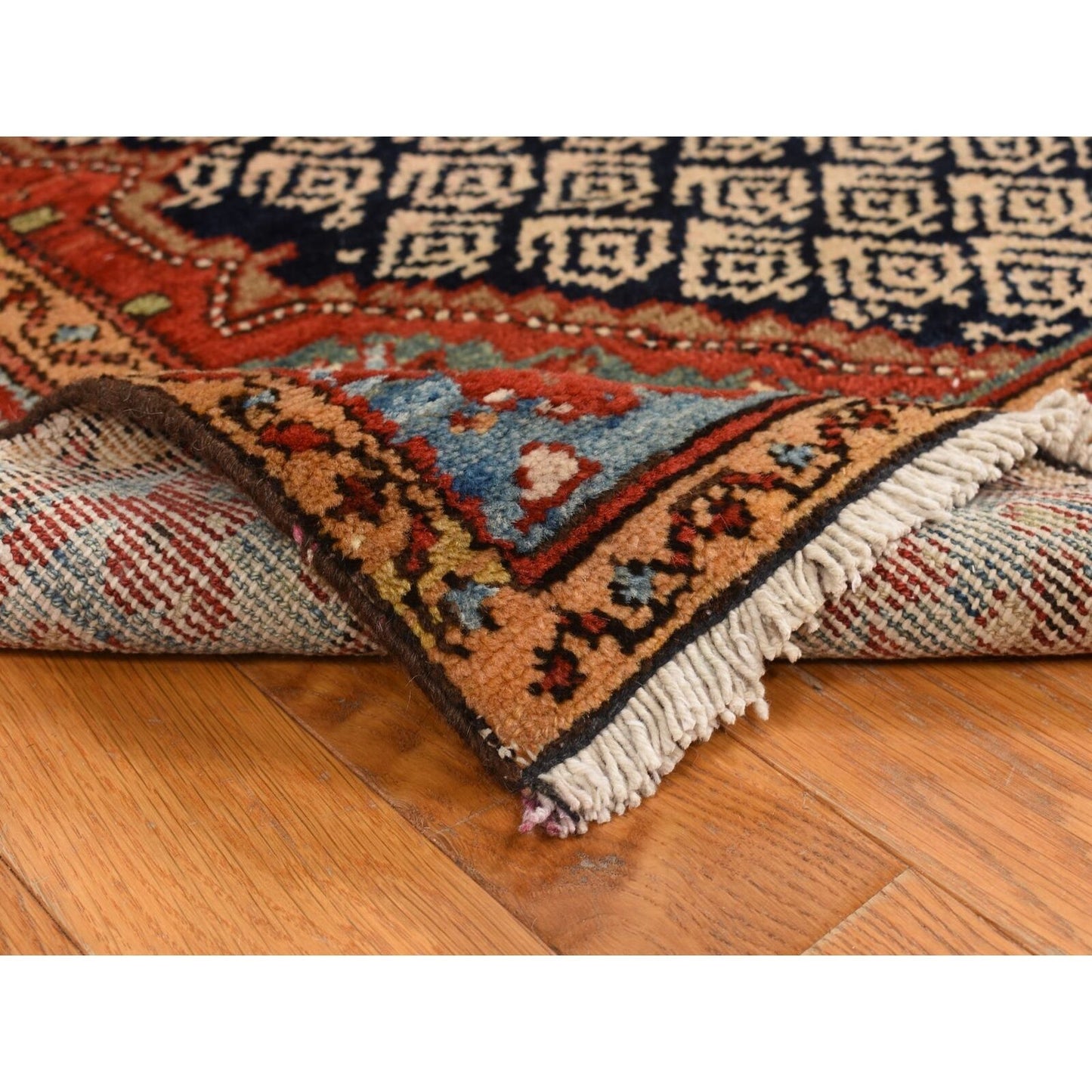 3'5"X12'6" Blue Antique Zoroastrian Malayer Wool Hand Knotted Runner Rug