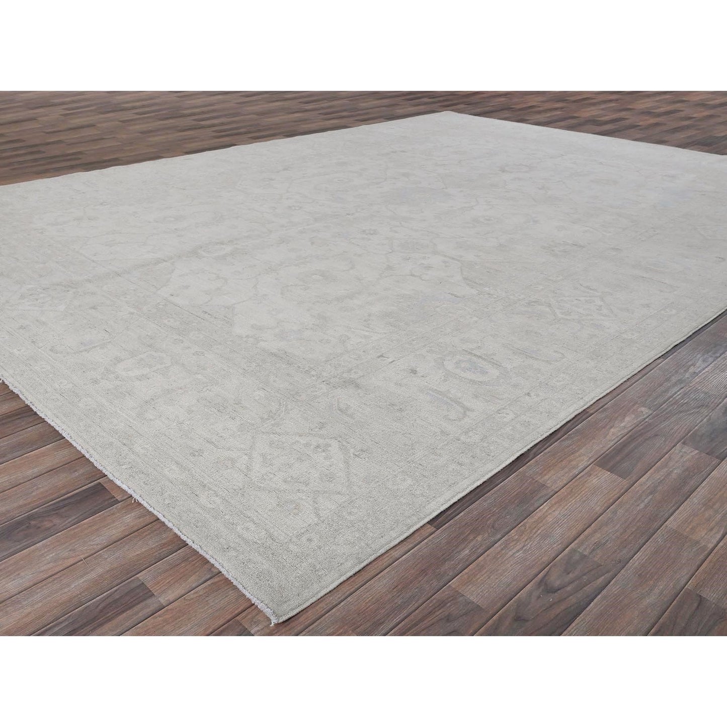 10'2"X13'9" White White Wash Peshawar Hand Knotted Pure Wool Oriental Rug