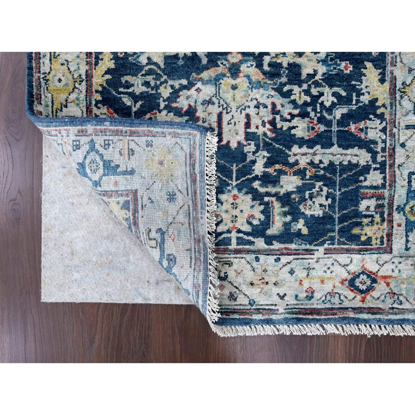 3'X4'9" Denim Blue Broken Heriz All Over Design Hand Knotted Wool Rug