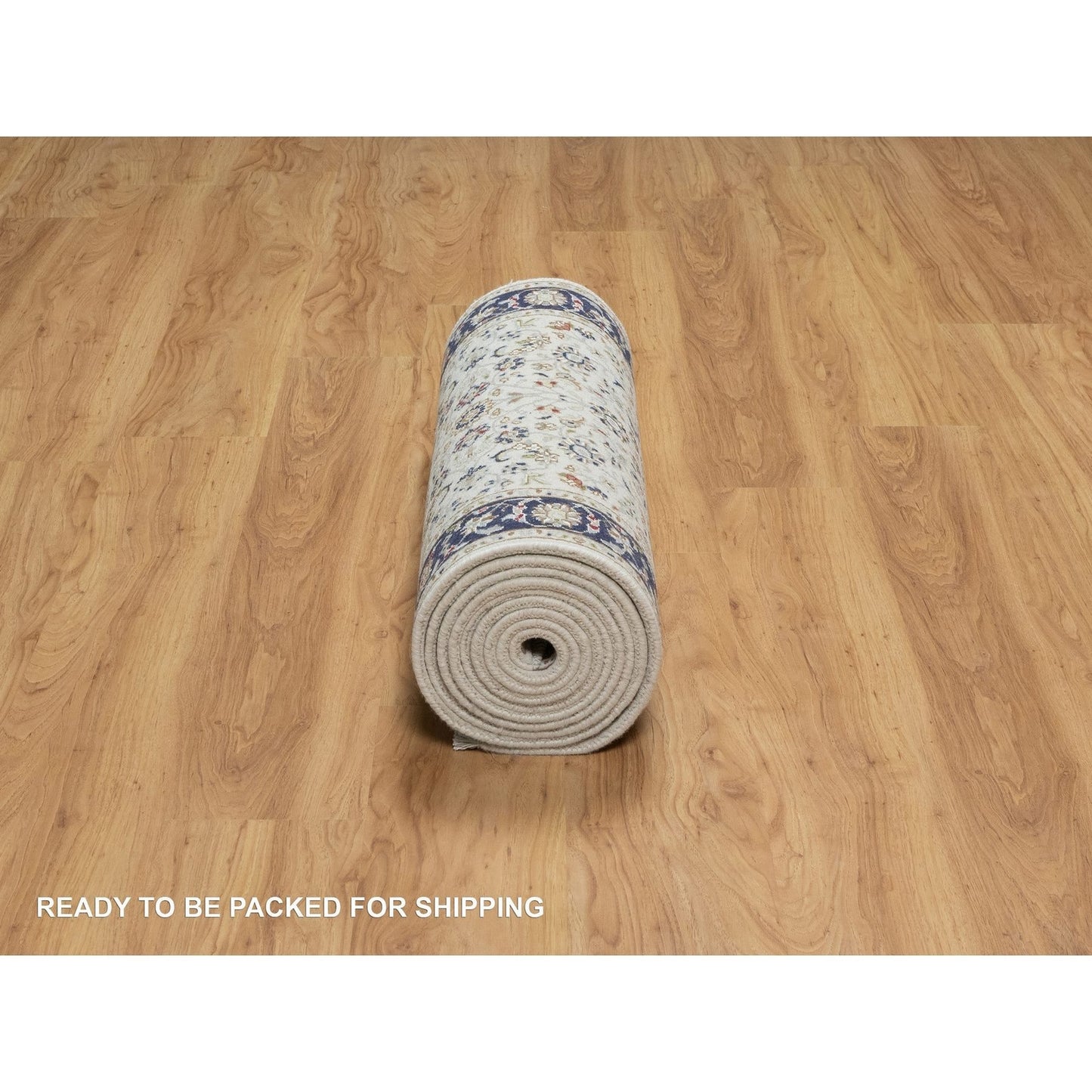 2'8"X14' White Nain Flower Design Wool And Silk Hand Knotted Runner Rug
