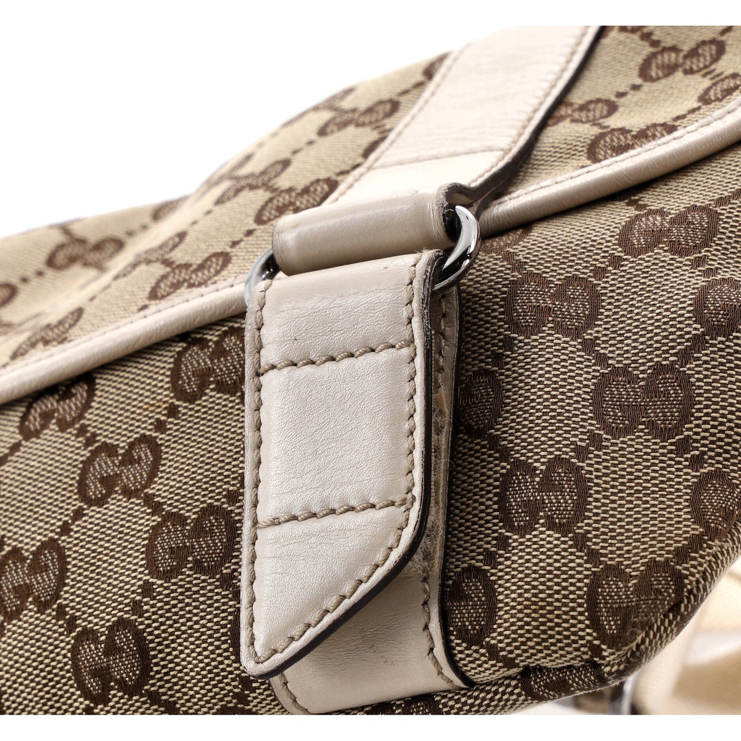Gucci Double Belt Flap Messenger Gg Canvas With Perforated Leather Small