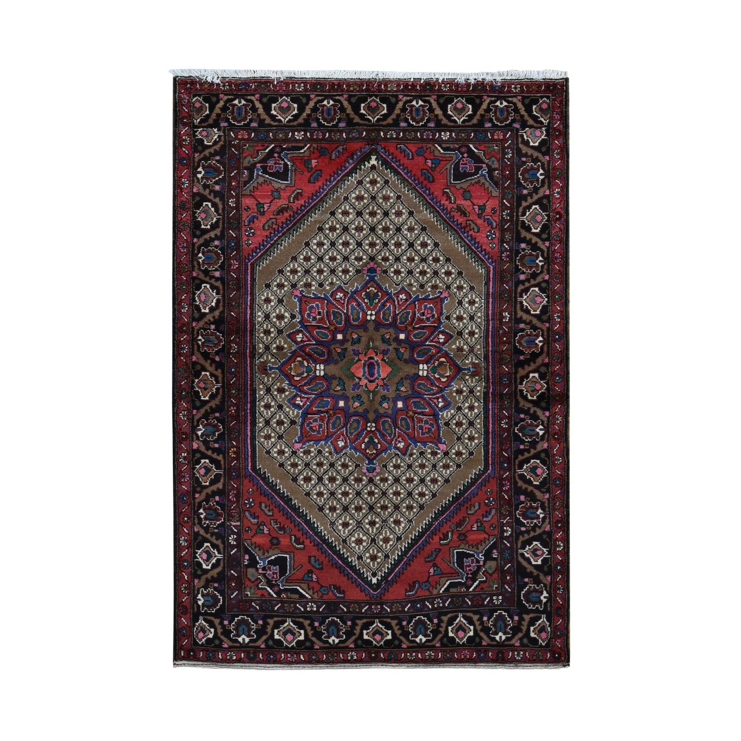 4'1"X6'9" Taupe Gray New Zoroastrian Serrib Hand Knotted 100% Wool Rug