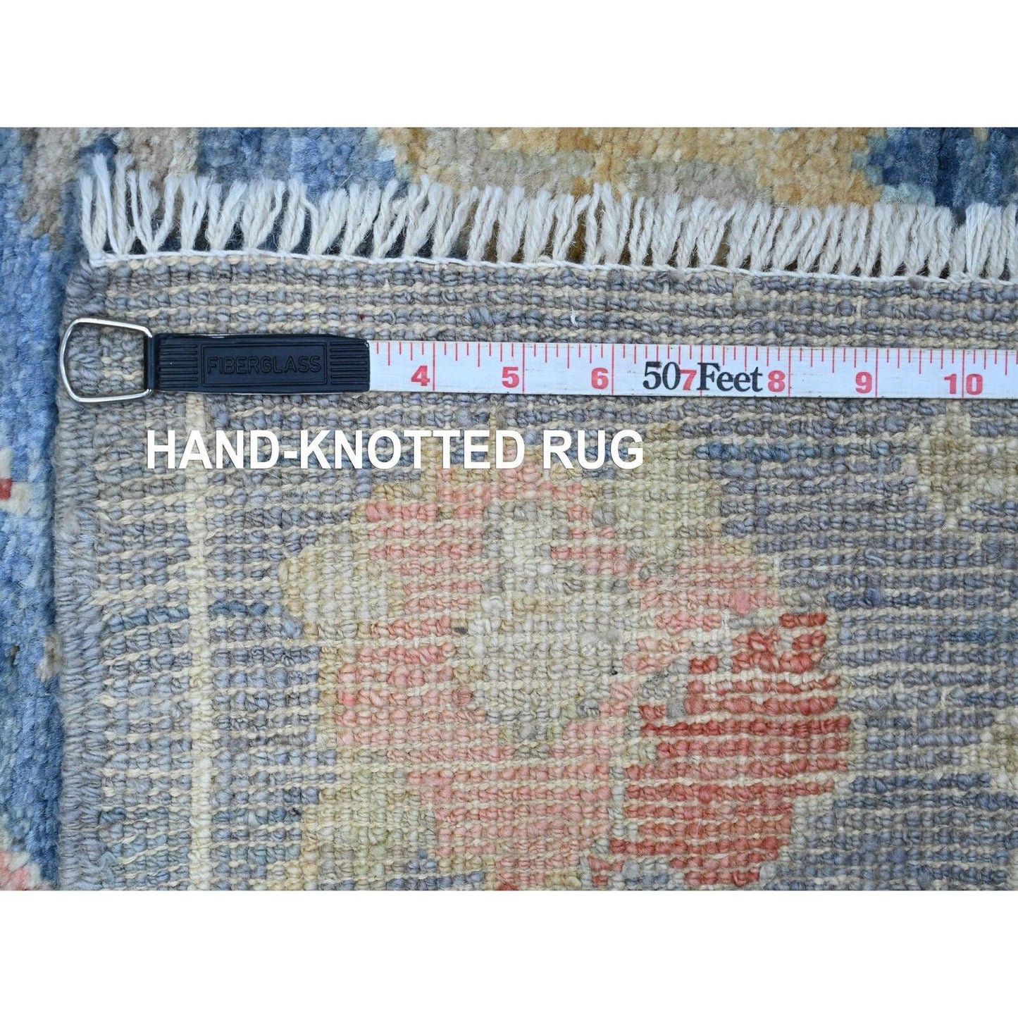 2'9"X6'2" Blue Hand Knotted Afghan Angora Oushak Leaf Design Wool Runner