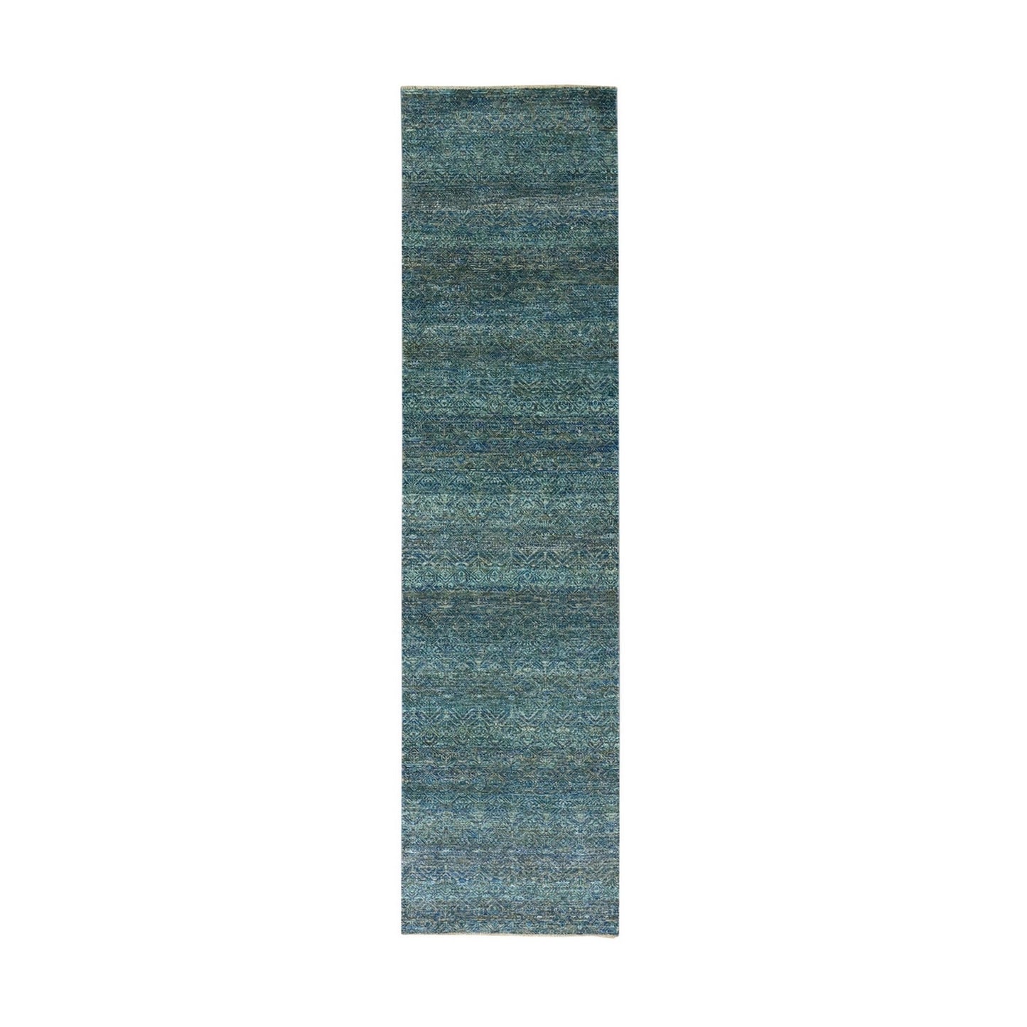 2'6"X10'1" Green Hand Knotted Kohinoor Herrita 100% Wool Oriental Rug
