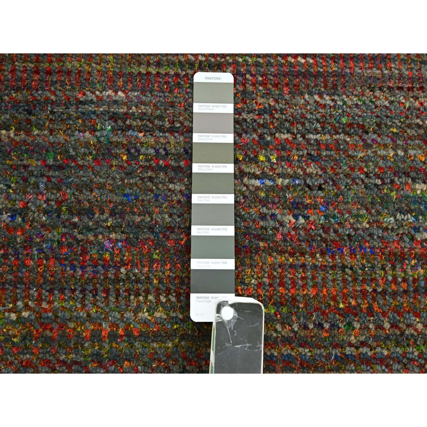 9'1"X12'2" Olive Green Wool And Silk Modern Grass Design Hand Knotted Rug