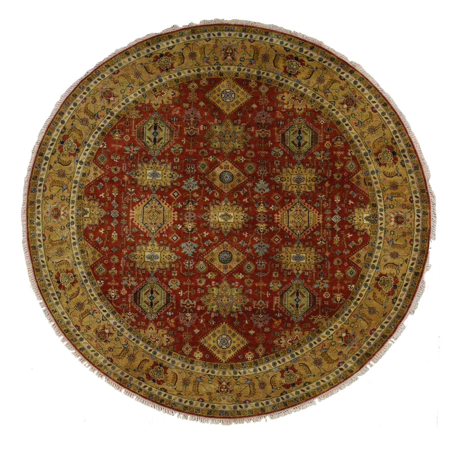 10'X10' Red Hand Knotted Karajeh Design Pure Wool Round Rug