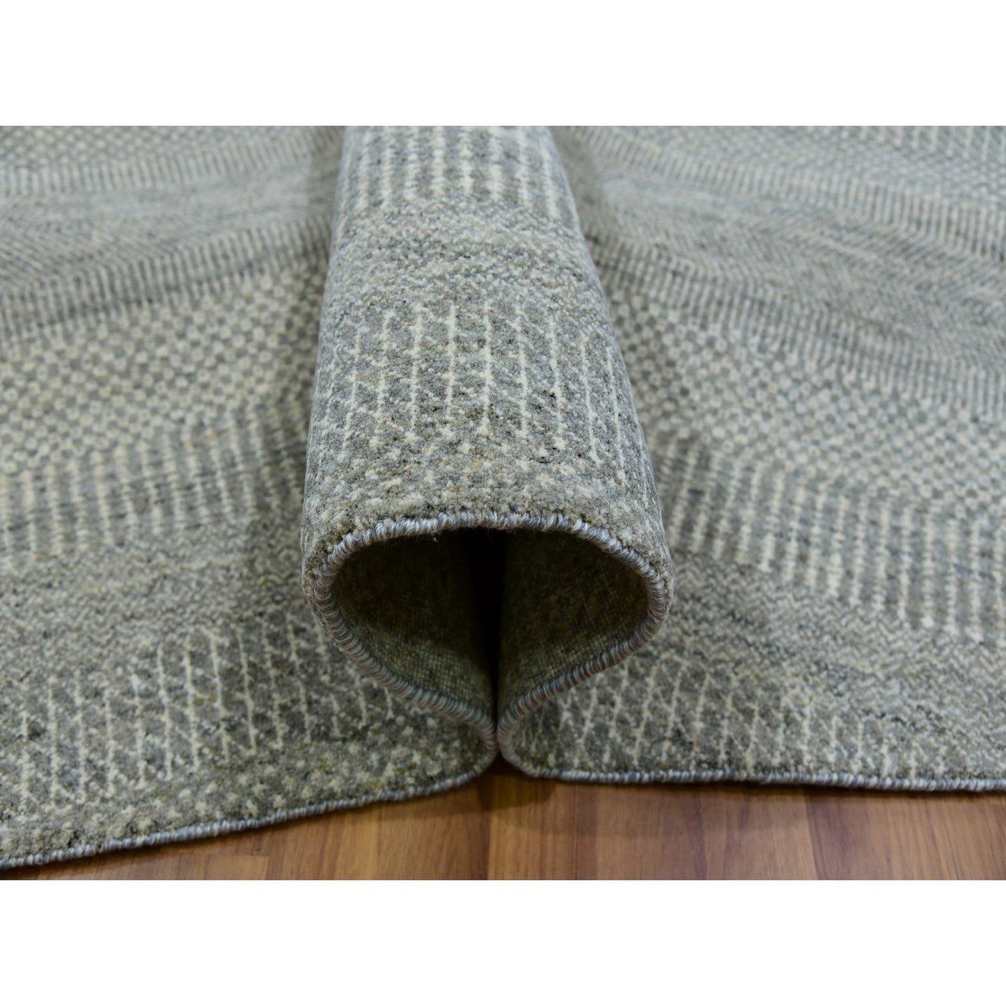13'X13' Repose Gray Shiny Undyed Wool Hand Knotted Modern Grass Round Rug