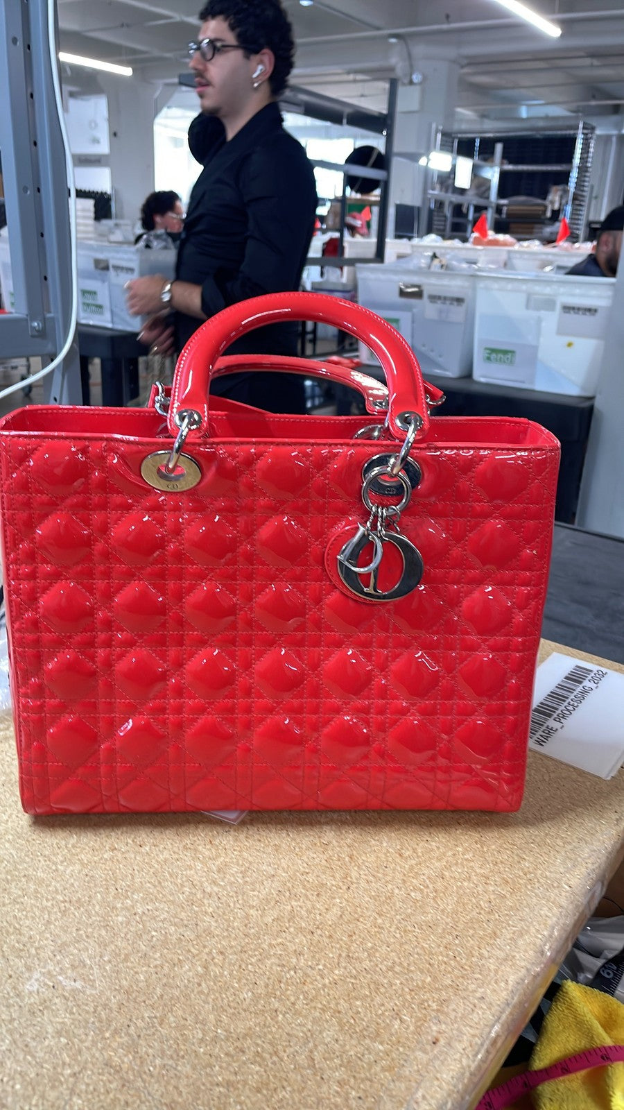 Christian Dior Lady Dior Bag Cannage Quilt Patent Large