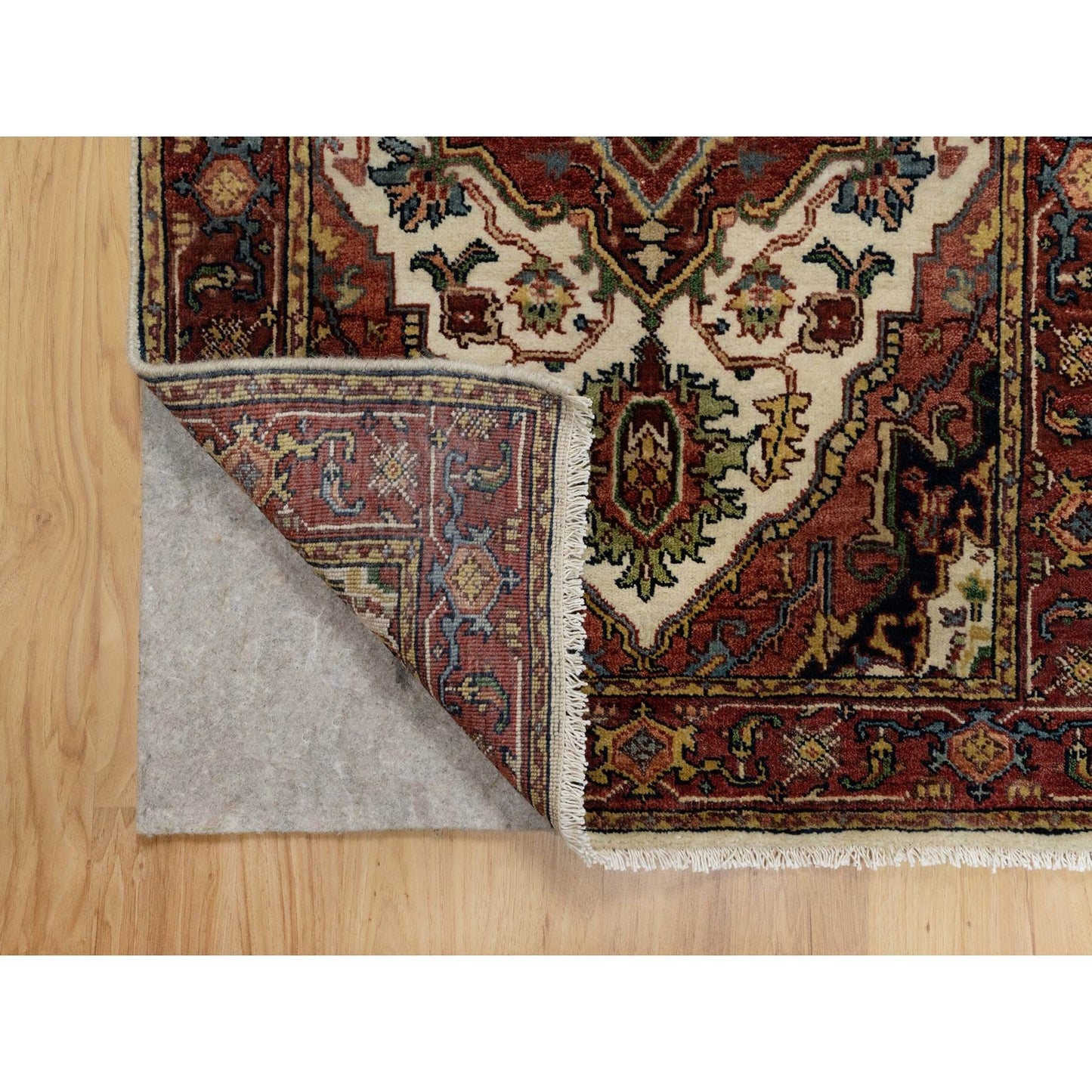 2'7"X6'2" White Wool Antiqued Heris Re-Creation Hand Knotted Runner Rug