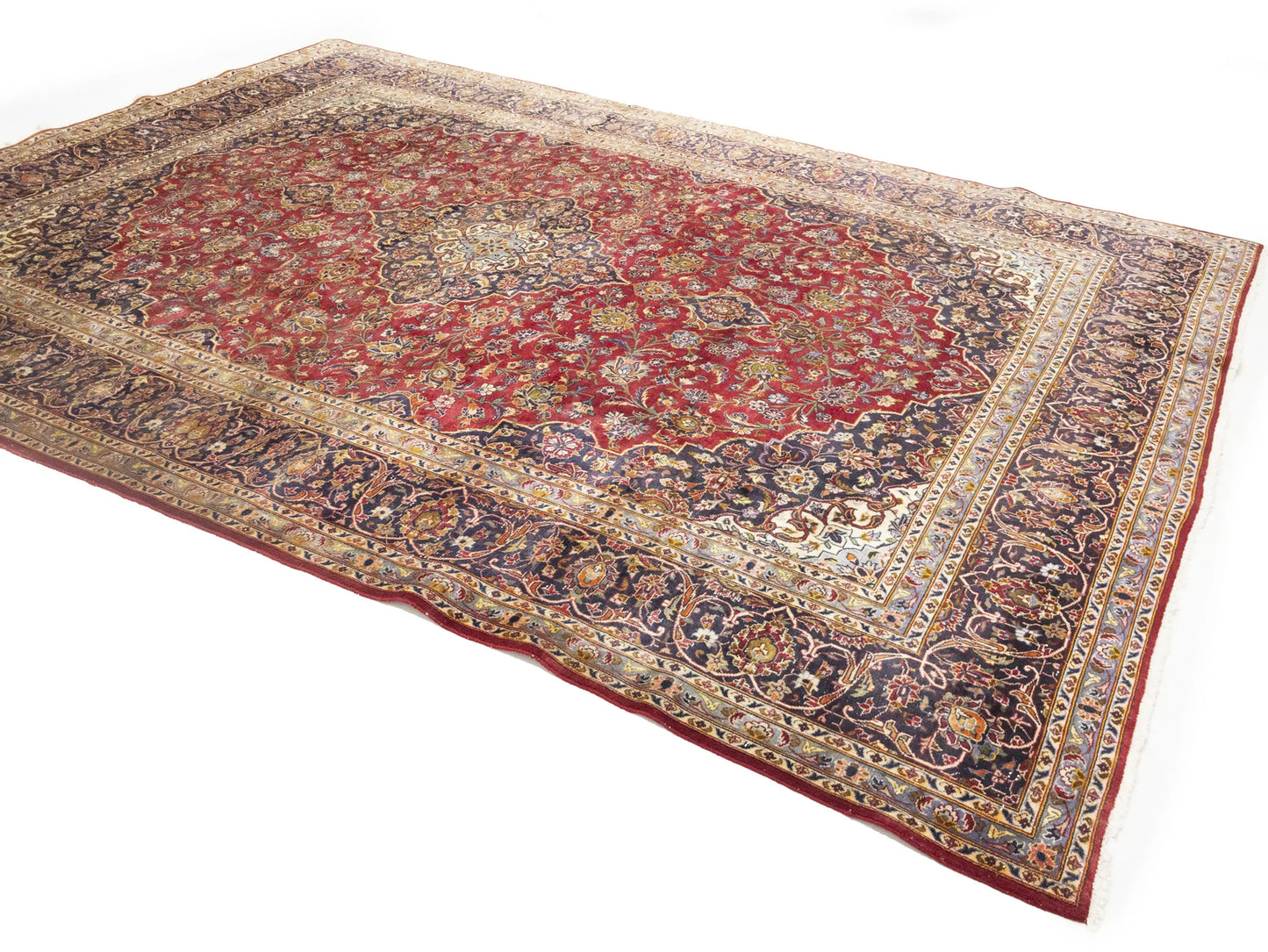 Semi-Antique Red Traditional Floral Handmade