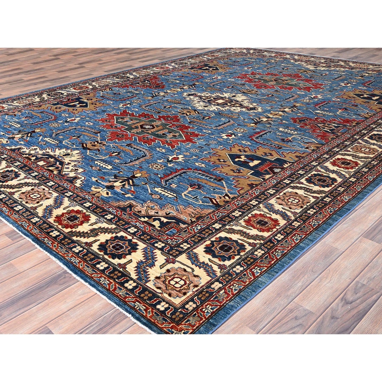 10'X13'4" Coronet Blue Vibrant Wool Super Kazak Hand Knotted Oriental Rug