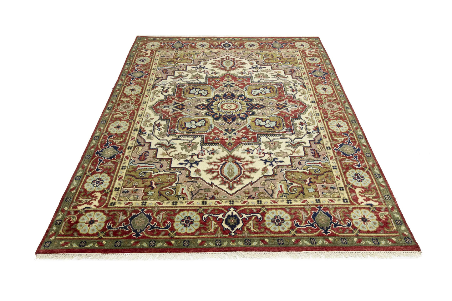 Handmade Scarlet Red Traditional Wool Heriz