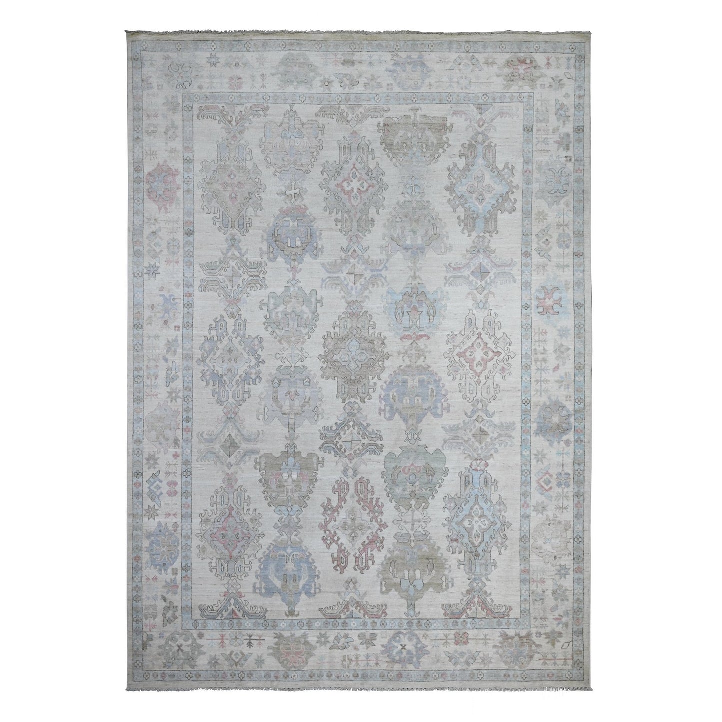 9'9"X13'10" Goose Gray Wool Weft Afghan Angora Oushak Oriental Rug