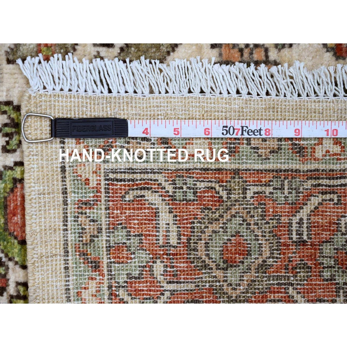 4'8"X6'3" White Heris All Over Design Hand Knotted High Mountain Wool Rug