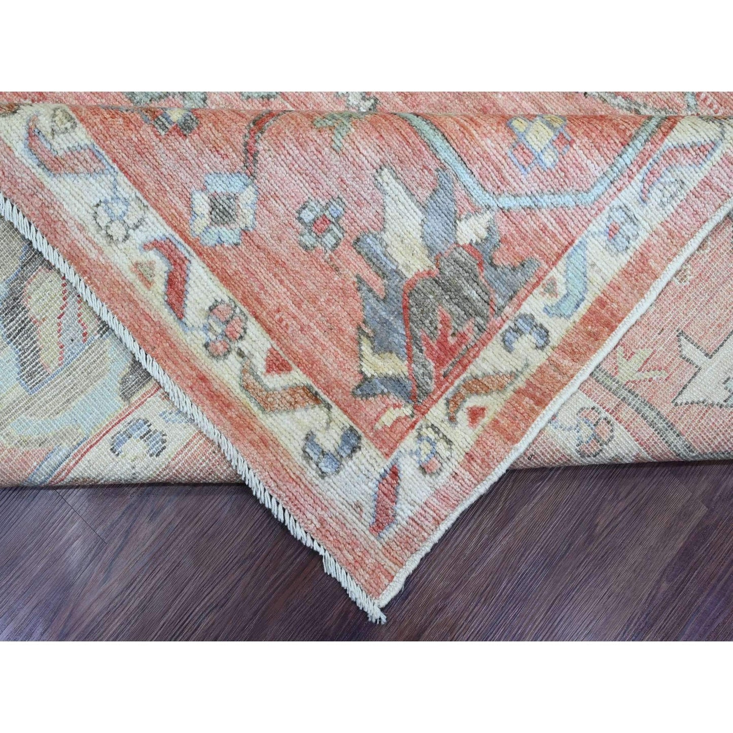9'X11'9" Red All Wool Afghan Angora Oushak Floral Design Hand Knotted Rug