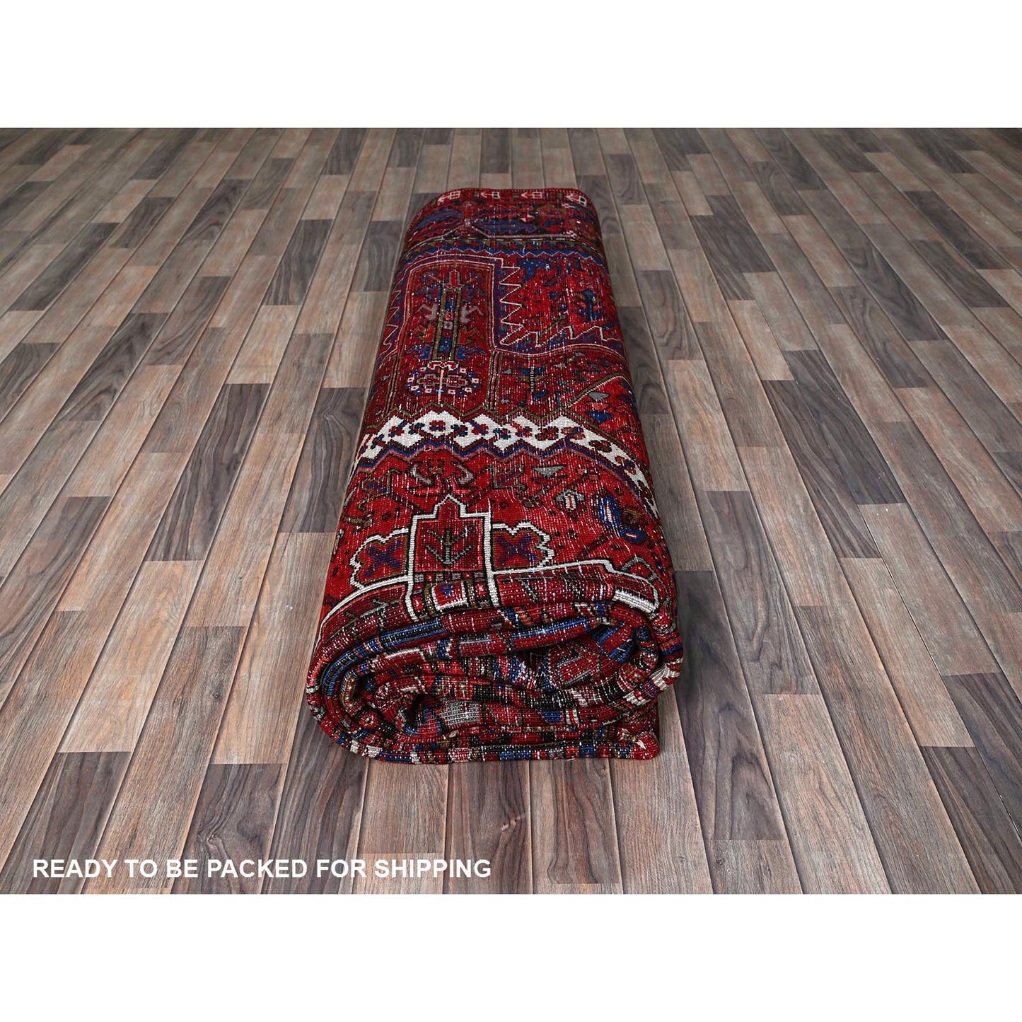 10'X12'10" Red Vintage Zoroastrian Heris Wool Hand Knotted Rug
