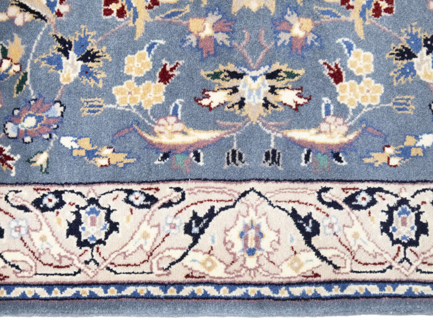 Blue-Gray Indo-Nain Wool Runner Rug Floral