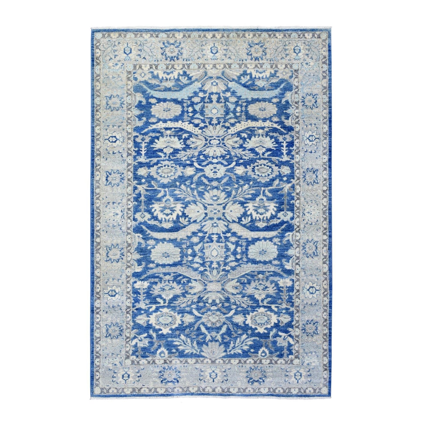 5'10"X9'1" Sapphire Blue Pure Wool Hand Knotted Finer Peshawar Rug
