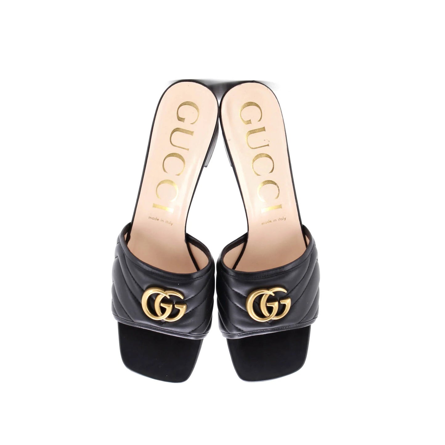 Gucci Women'S Marmont Slide Heeled Sandals Matelasse Leather