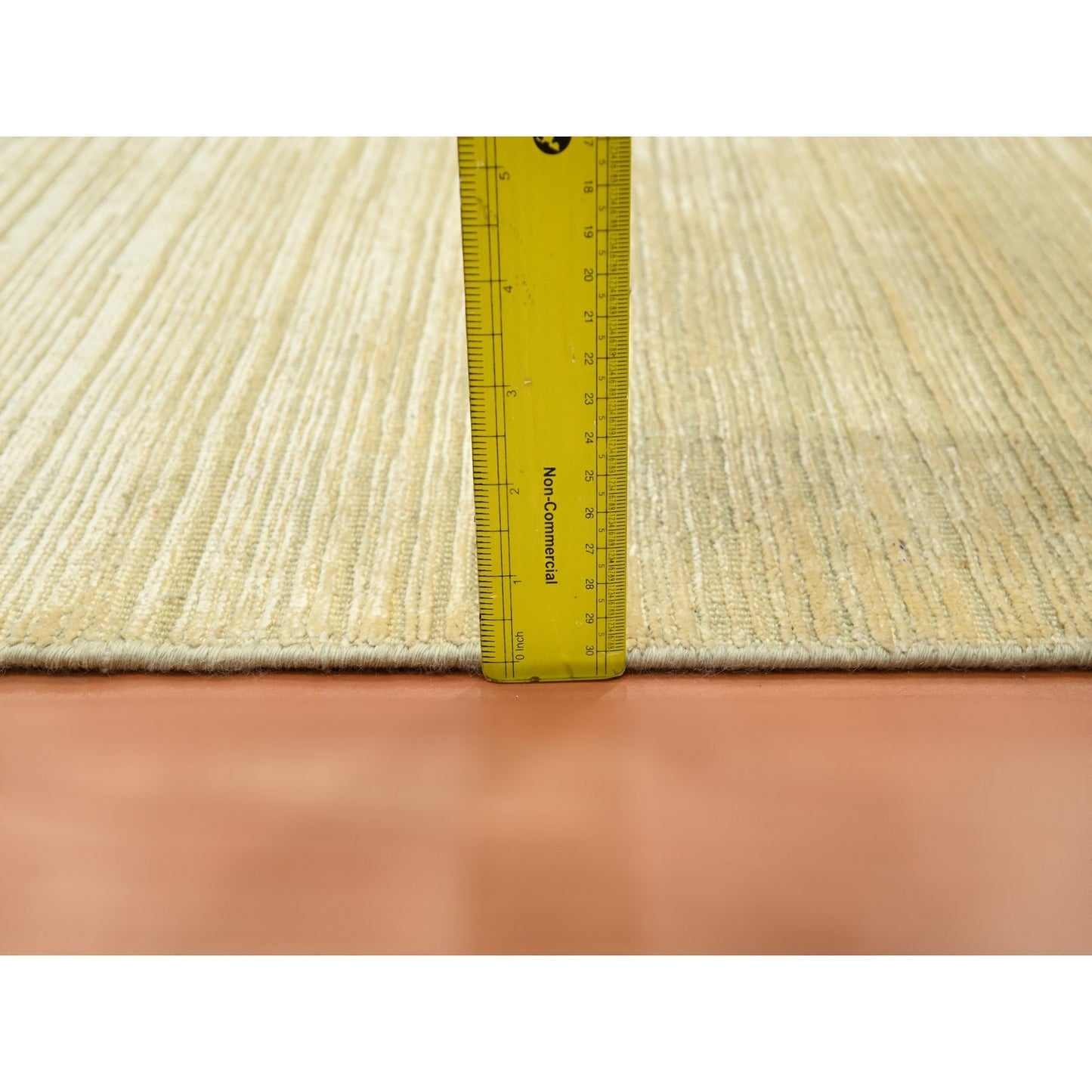 2'X3' Beige Plain Line Design Silk & Oxidized Wool Hand Knotted Mat Rug