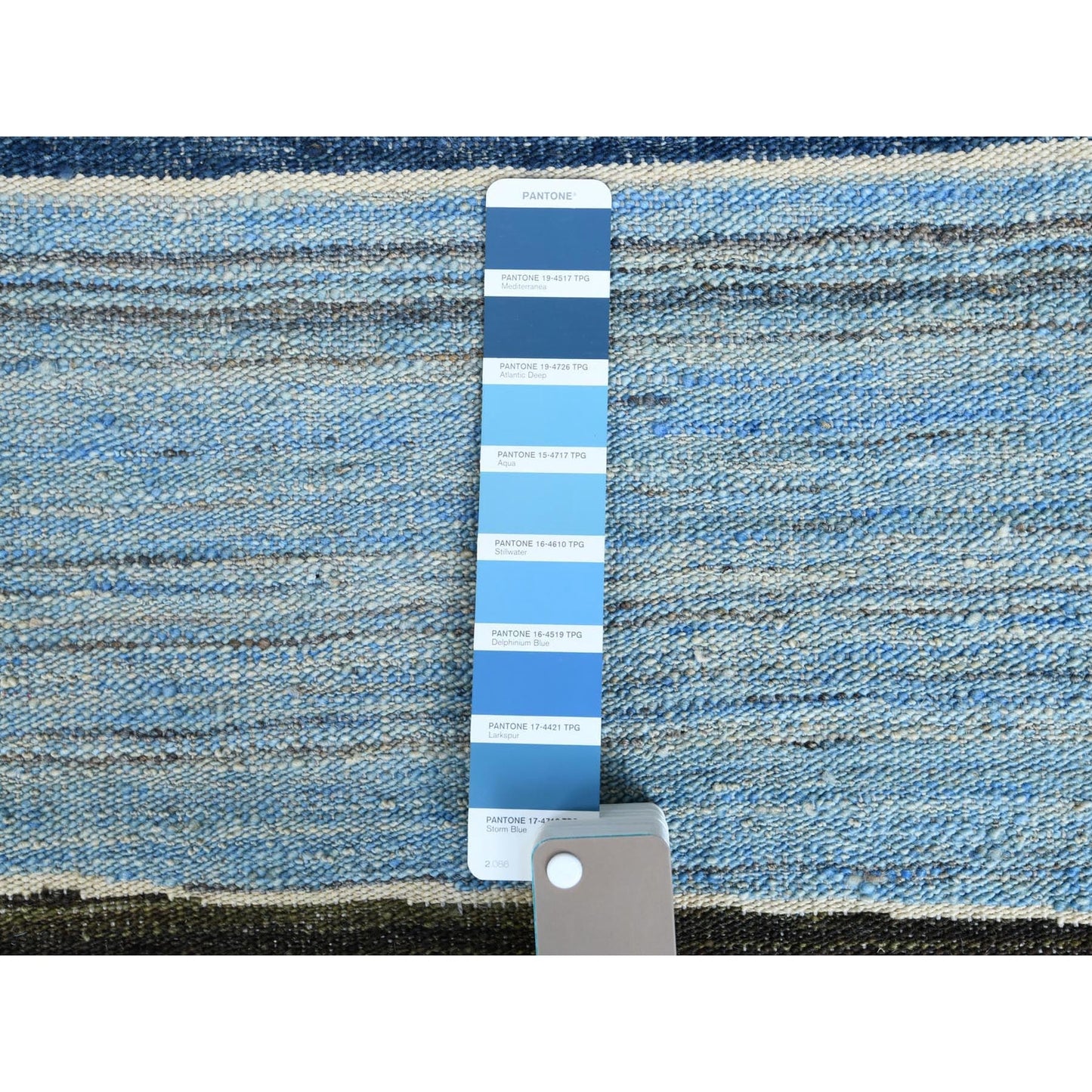 12'5"X15' Hand Woven Brown And Blue Mountain Design Flat Weave Kilim Rug