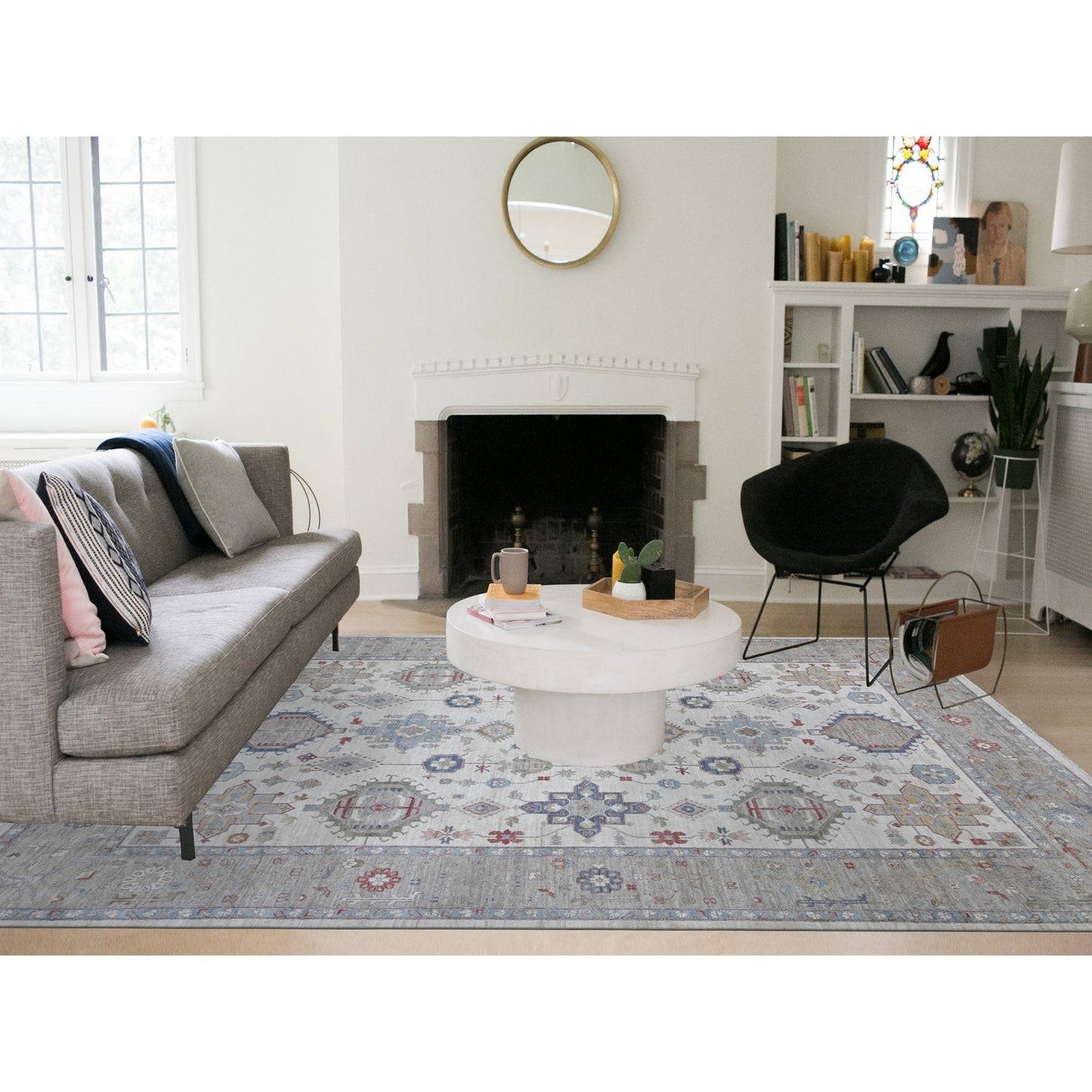 9'10"X13'10" Ivory Karajeh Design All Over Geometric Motifs Oriental Rug