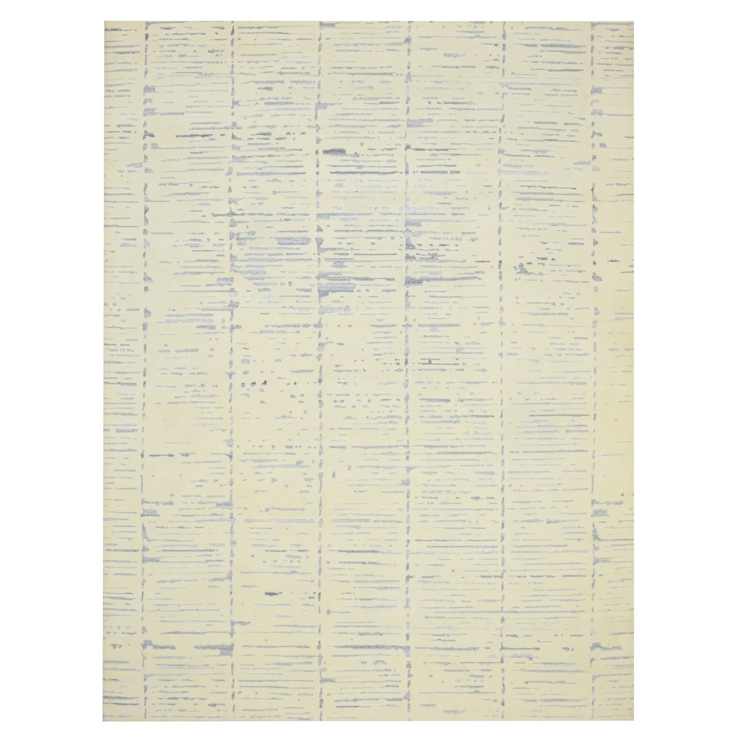 9'X12' White Modern Design Textured Weave Wool & Silk Hand Knotted Rug