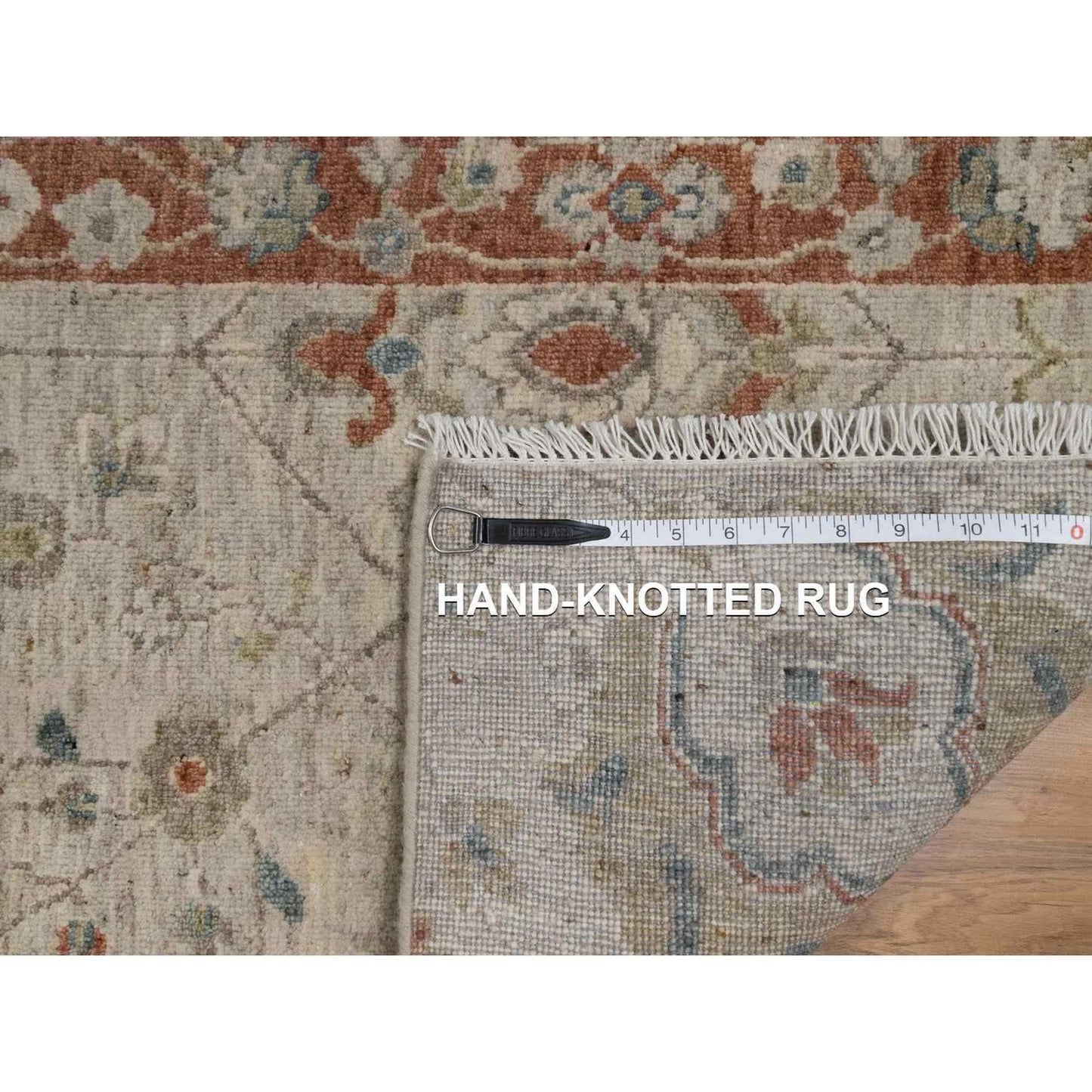 2'2"X3'1" Beige Broken Pattern Oushak Design Hand Knotted Wool Sample Rug