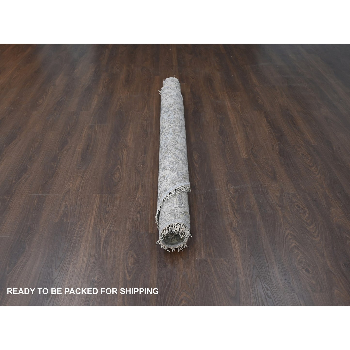 7'X7' Gray And Ivory Hand Knotted Karjihooz Design Soft Wool Round Rug