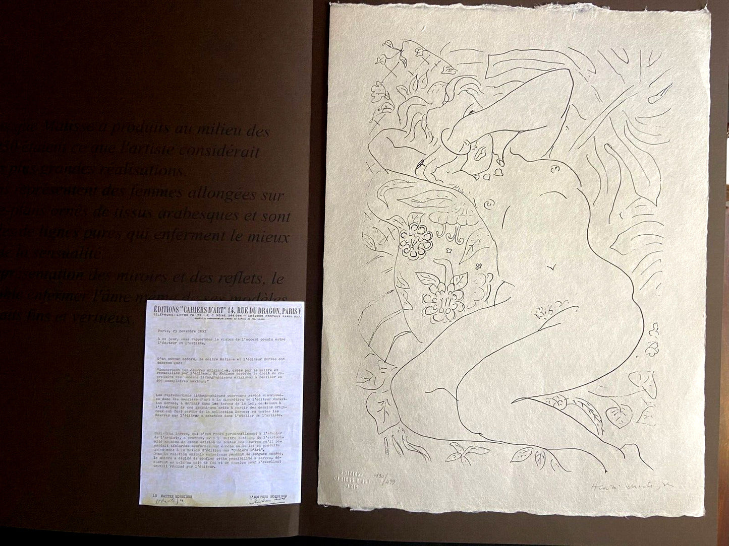 Henri Matisse Lithograph 1960 Coa Contract Signed