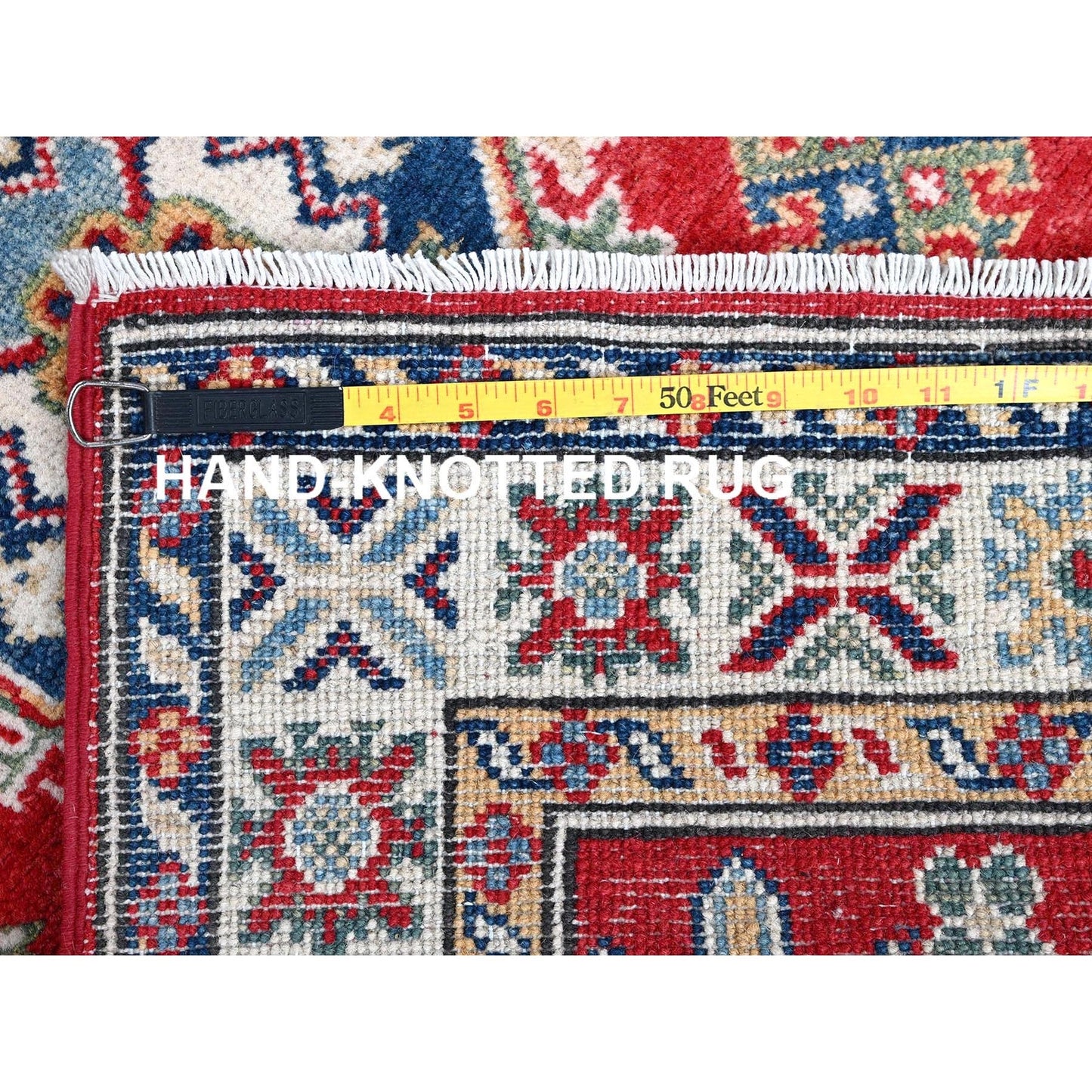 2'7"X6'9" Red Kazak Medallions Design Soft Wool Hand Knotted Runner Rug