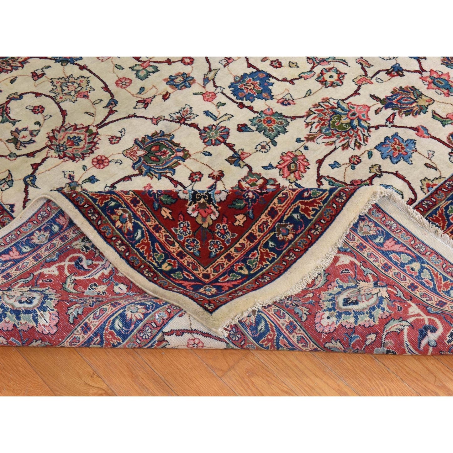10'1"X13'9" Ivory Semi Antique Zoroastrian Saroogh Wool Hand Knotted Rug