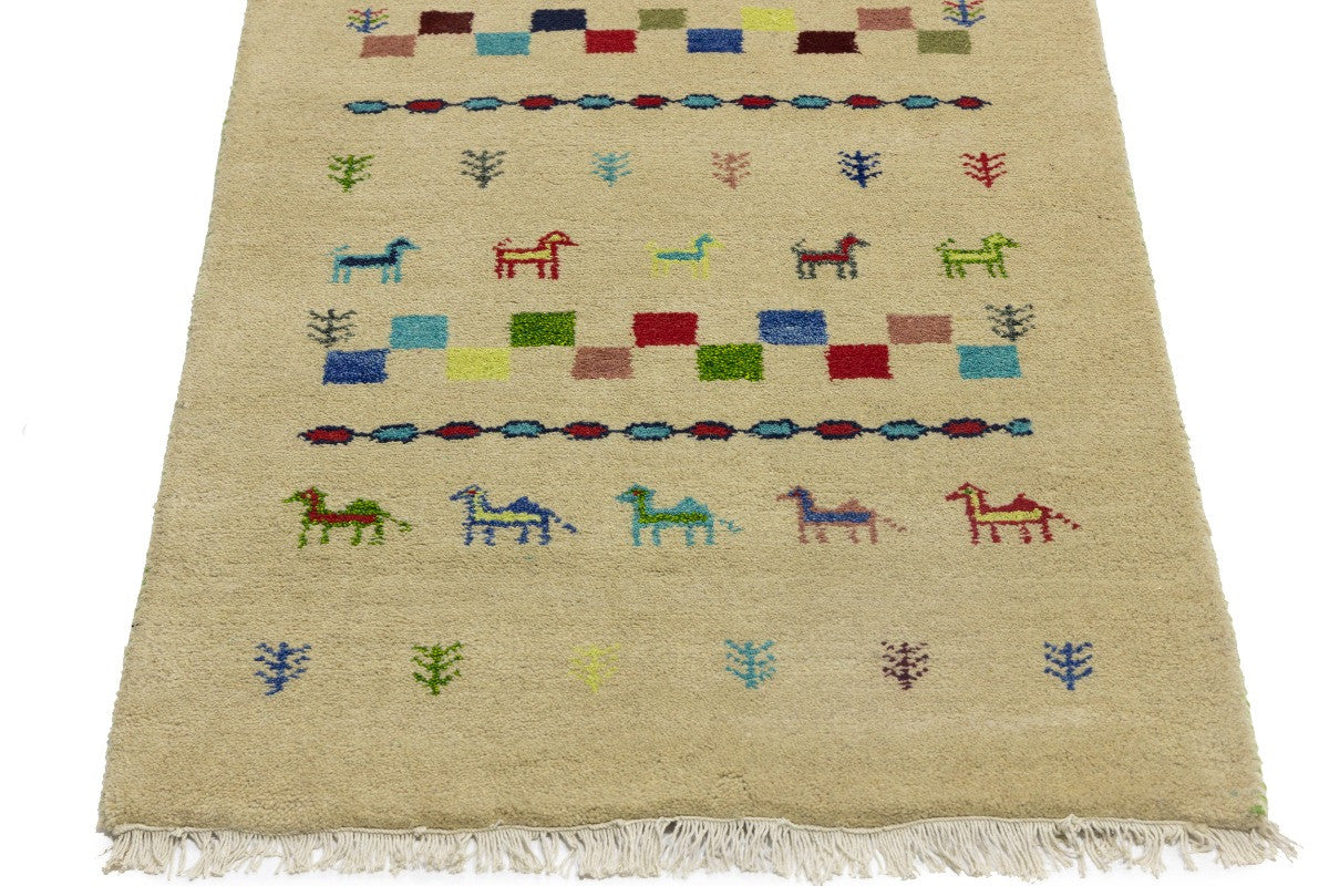 Hand-Knotted Tribal Indo-Gabbeh Pictorial Runner