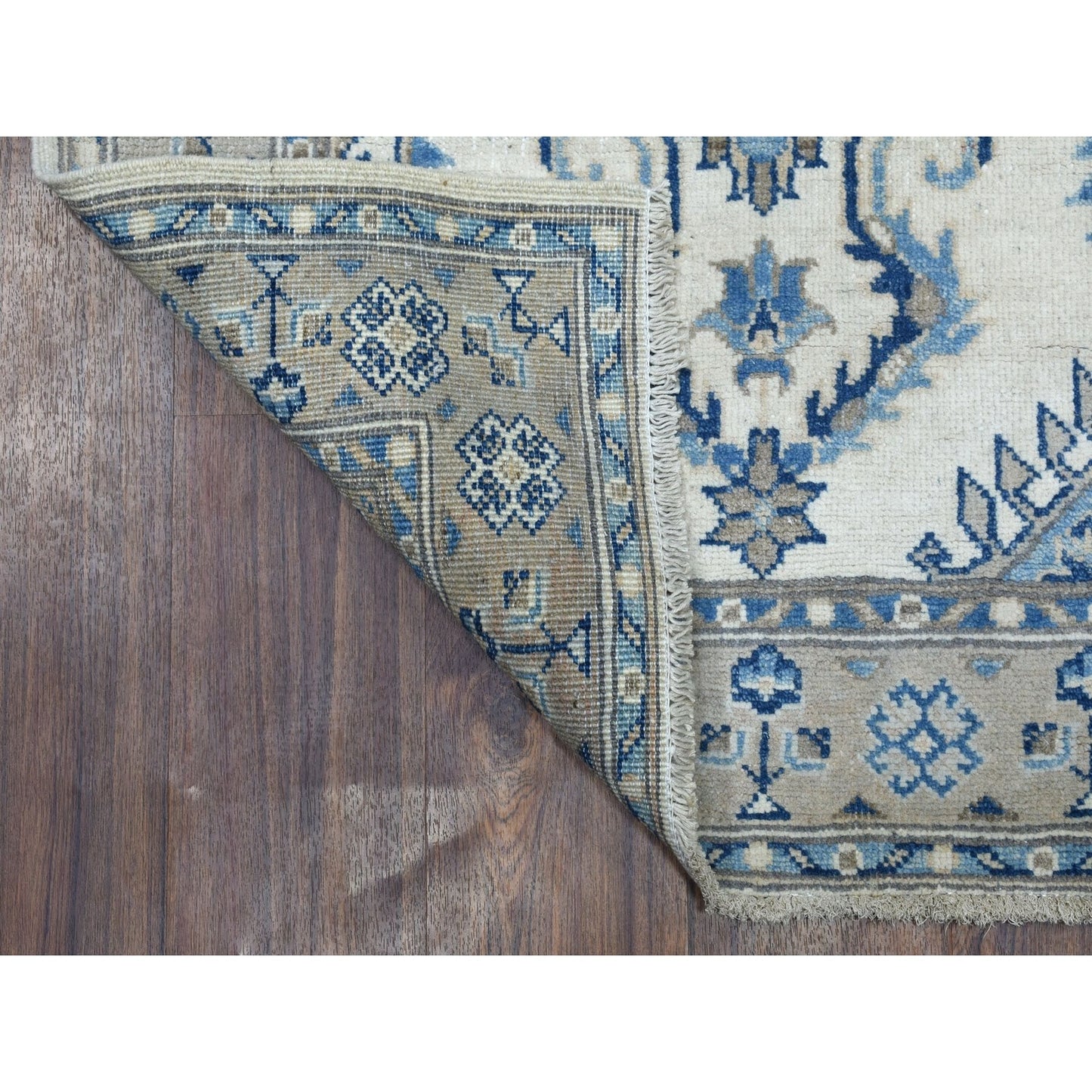 2'9"X10'7" Ivory Vintage Look Kazak Pure Wool Hand Knotted Runner Rug