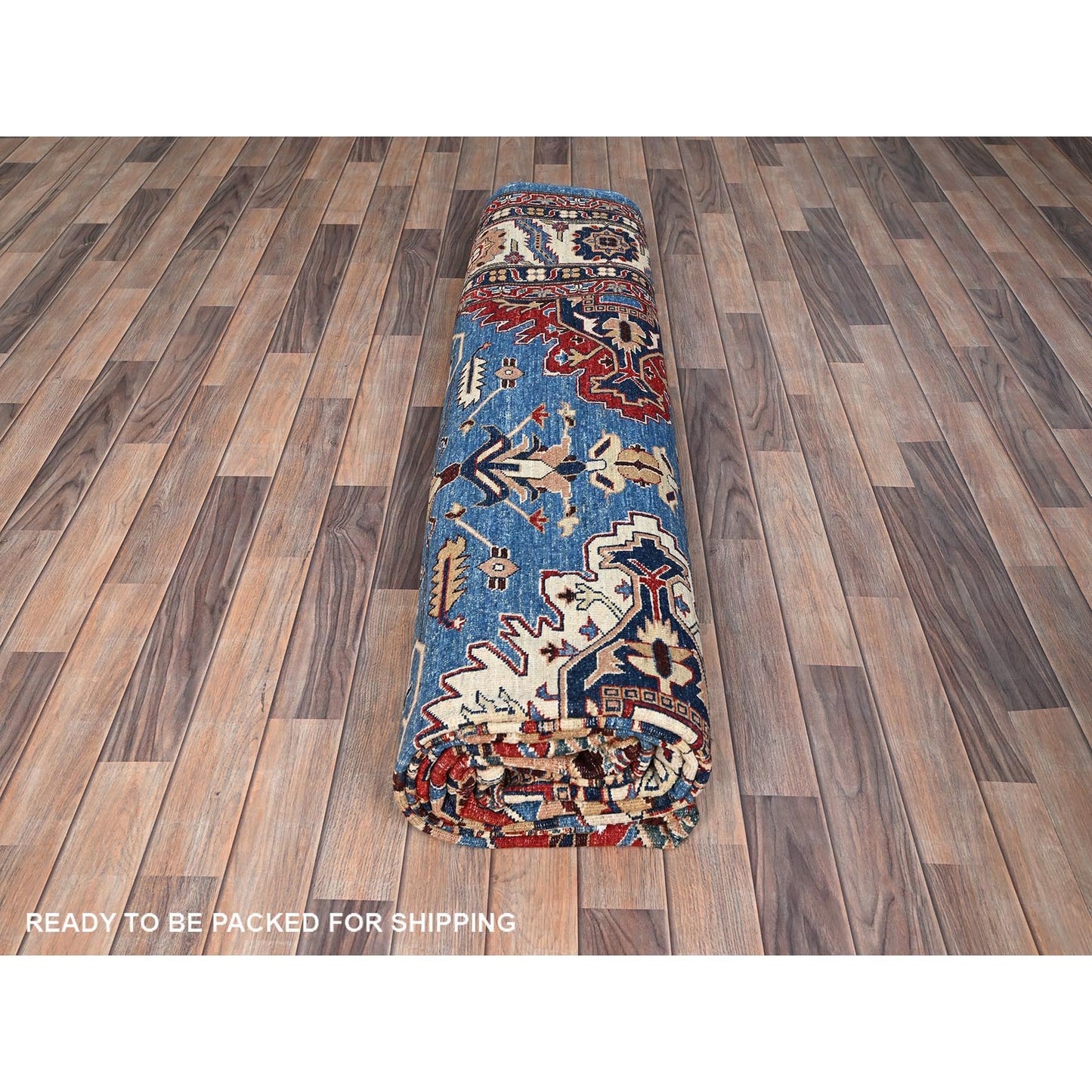 10'X13'4" Coronet Blue Vibrant Wool Super Kazak Hand Knotted Oriental Rug