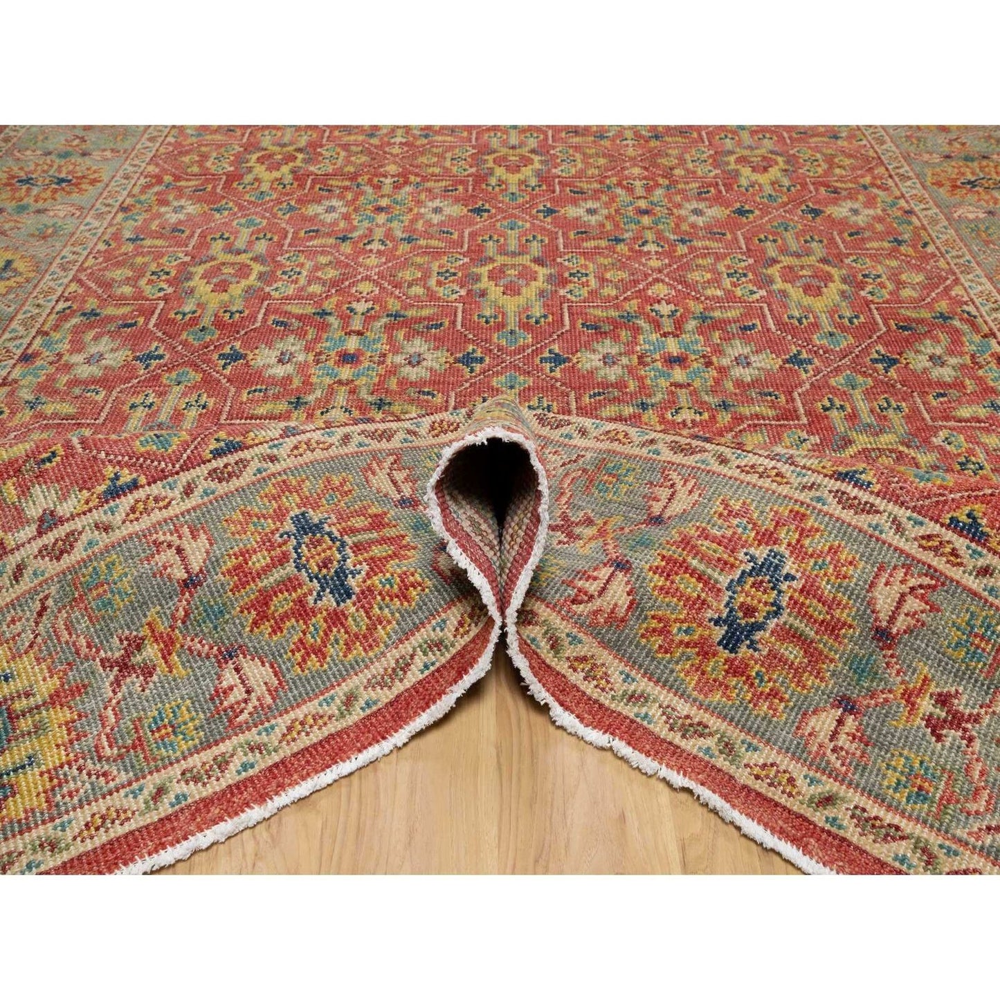 9'X11'10" Red 100% Wool Hand Knotted Antiqued Oushak Design Oriental Rug