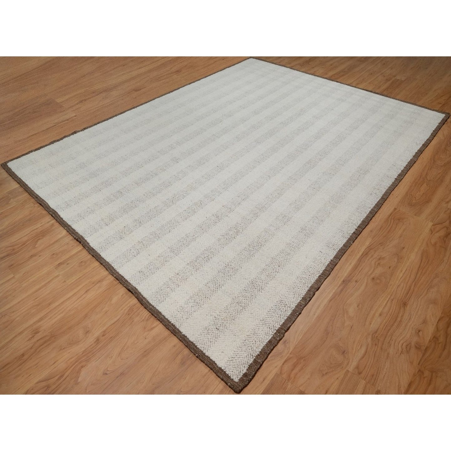 9'3"X12' Ivory Line Design Flat Weave Undyed Natural Wool Hand Woven Rug